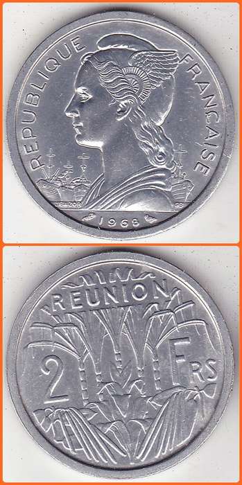 REUNION - 1968 (a) - 2 FRANCS - KM# 8