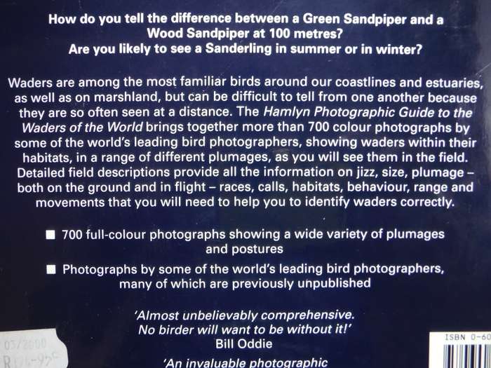 Photographic Guide to the Waders of the World - Hardcover - David Rosair - 1995 Edition