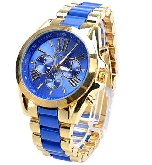 --********LADIES/MEN  GENEVA DARING BLUE/GOLD  DESIGNER STYLE  STAINLESS STEEL QUARTZ WATCH**