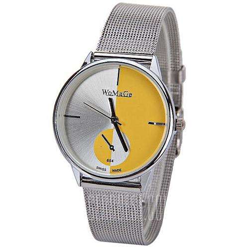 --********LADIES/MEN WOMAGE **SWISS MADE  YELLOW/SILVER  DIAL  STEEL QUARTZ WATCH**