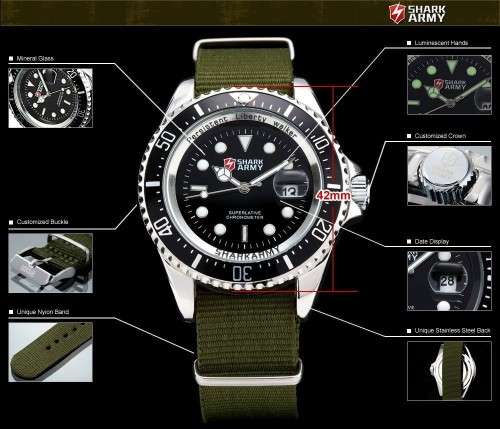 * SHARK ARMY-Luxury Men Date  Quartz Military Sport Wrist Watch** From: United St