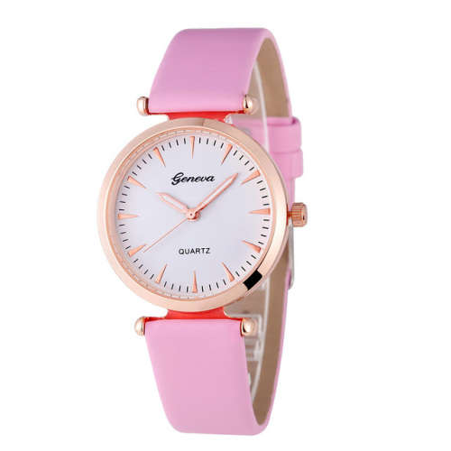 --***LADIES **New Fashion UK Geneva 3634 Brand Colorful White/Pink Leather Strap Quartz Watch