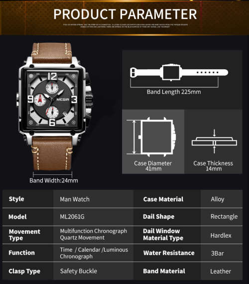 *** Megir (2061)  Brand** Top Watch* New Style  BIG Luxury Men Quartz Watch CHRONOGRAPH * 6 HANDS *