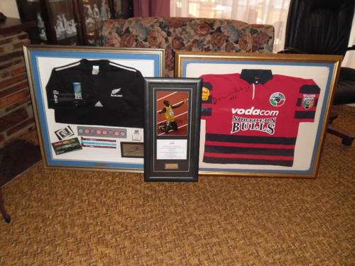3 highly collectable Allblacks, Northern Bulls, Usain Bolt, professionally framed sport memorabili