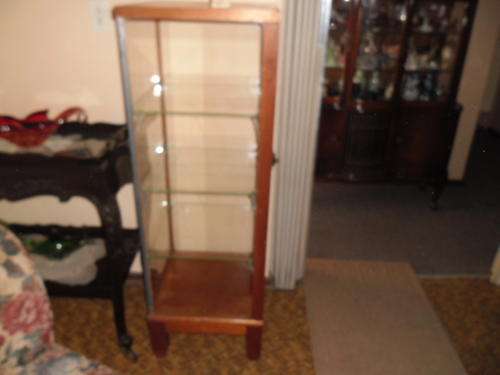 old glass and wood small display cabinet every thing original very very hard to find one