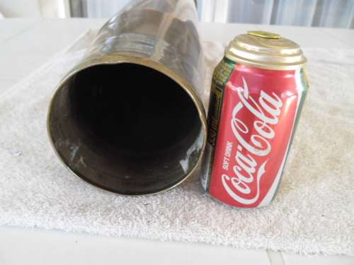 old very heavy 106mm x 620mm high brass shell postnet postage is R200