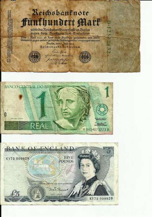 Lot of three international banknotes