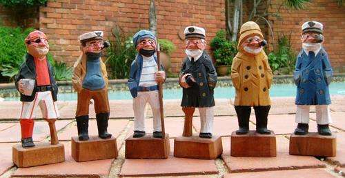 Hand carved and painted wooden sailors (set of six)
