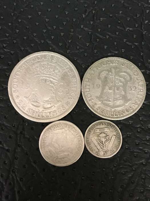 COLLECTION OF 4 UNION OF SOUTH AFRICA 1932 COINS (2 AND A HALF SHILLING, 2 SHILLING, 6D & 3D)