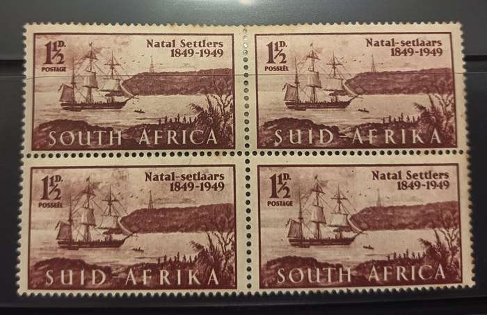 1949 - Union of SA - Centenary of Arrival of British Settlers in Natal - Spot on S of Suid - MH