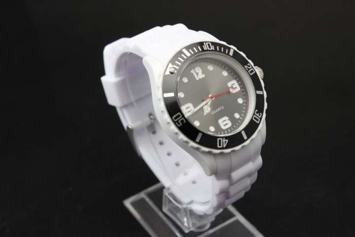Ice style Watch with white strap and black face