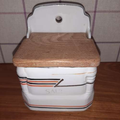 Vintage Salt Container / Salt Box with wooden lid - BEAUTIFUL!!!