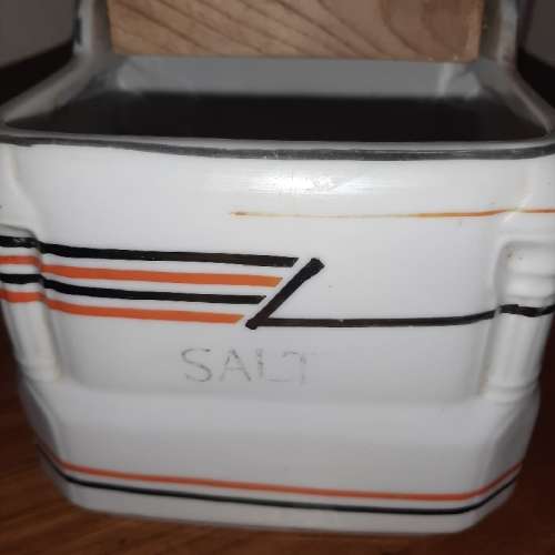 Vintage Salt Container / Salt Box with wooden lid - BEAUTIFUL!!!