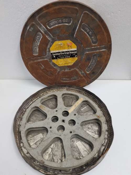 Vintage Metal Kodak Eastman Fine Grain Release Positive Safety Film Container with reel