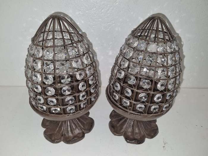 2 x Decorative Metal Candle Holders - Heavy, good quality items