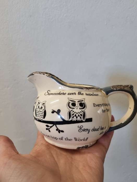 Milk Jug with owl detail - made to look rustic