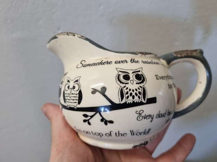 Milk Jug with owl detail - made to look rustic
