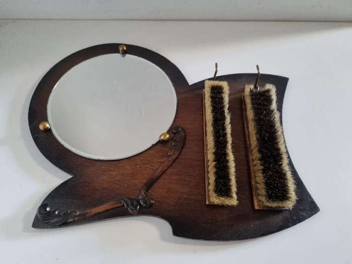 Antique Bevelled Edge Mirror with hanging brushes - See pictures