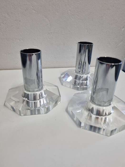 3 x Beautiful glass/crystal and metal candle holders - Collapsible for easy storage