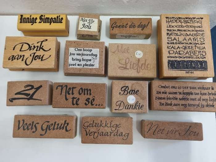 14 x Rubber stamps with Afrikaans words