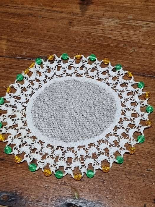 Small Vintage Doily with Beaded detail - Diameter - 17cm