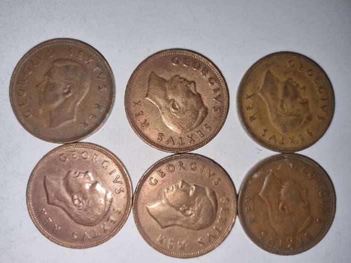 6 x 1952 1D coin