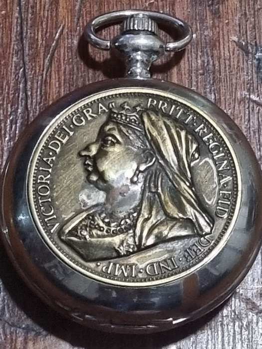 Pocket watch with replica of 1899 One Penny on one side