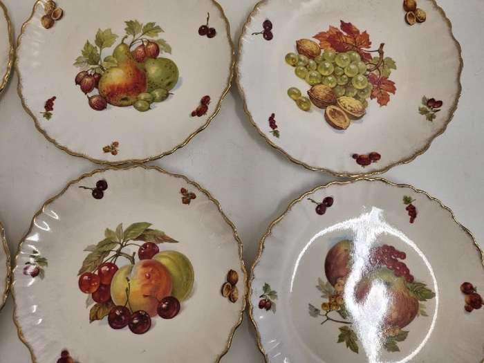6 x Vintage Old Foley James Kent Fruit detailed plates - England - Diameter - 22cm each