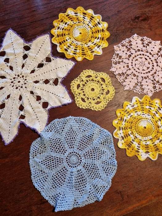 6 x Colorful Vintage Crochet Doilies