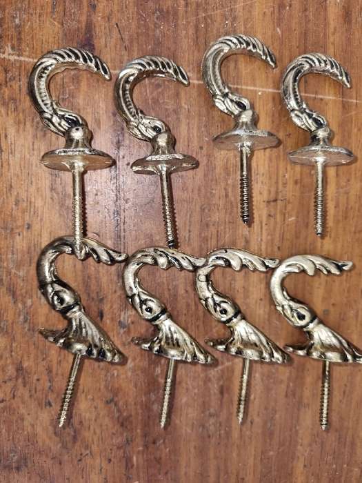 8 x Brass Hooks - Multi Purpose hooks / Tieback hooks / Kitchen hooks