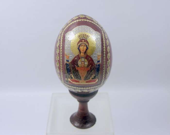 Traditional Russian Faberge Style EASTER Egg with Icon of Mother Mary with Child Jesus.