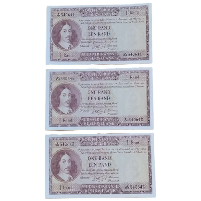 One Rand Notes in Sequence UNC (3 Notes) G Rissik  #N0017