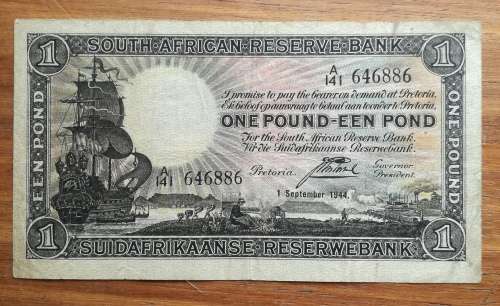 South Africa 1 September 1944 J. Postmus one pound bank note.