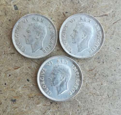 South Africa 1941, 1942 and 1943 Better Grade Shillings.