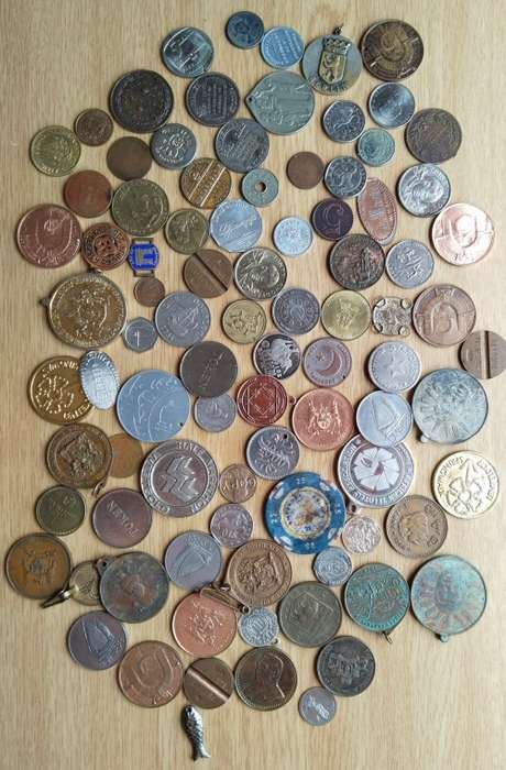 Collection of 90 Old Tokens, medals and Coins.