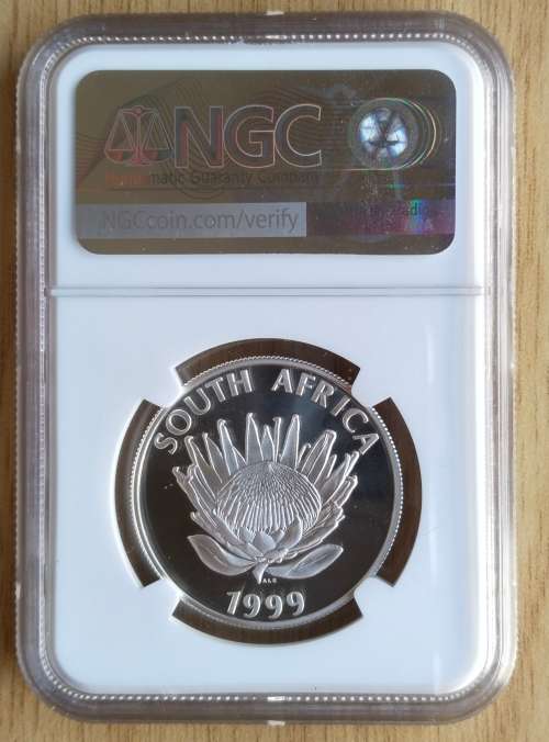 South Africa 1999 PF68 NGC ULTRA CAMEO MINE TOWER SILVER R1