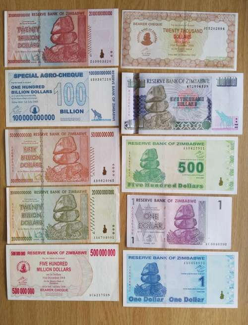 Zimbabwe Collection of 10 UNC Bank Notes.