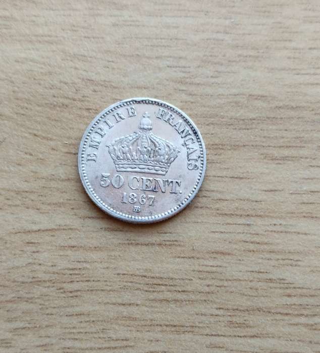 France 1867 Napoleon 111 Silver 50 cent. Good condition.