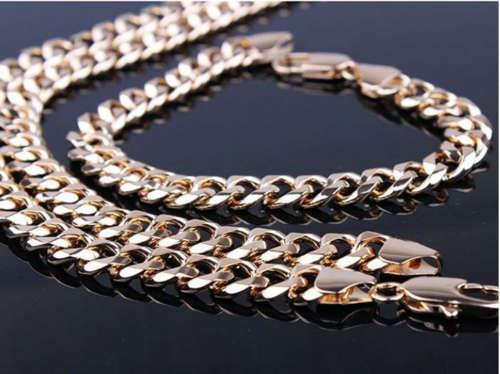 18K Gold filled men's chunky necklace and bracelet set
