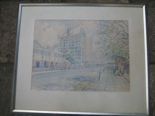 F Bauer 1968 Watercolour South African City Scene **Listed Artist**