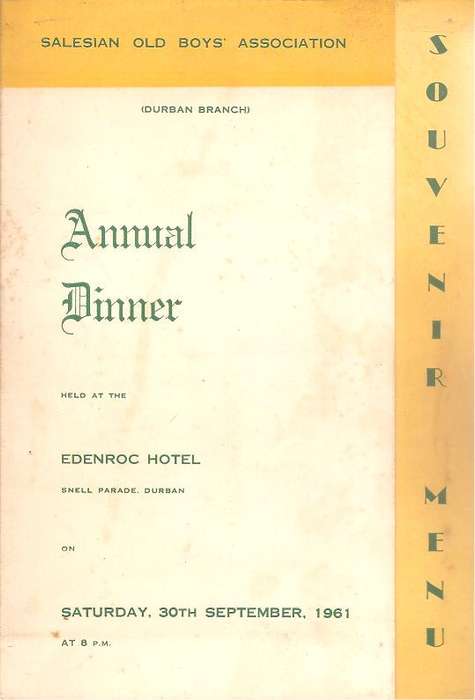 Salesian Old Boys Association (Durban Branch) Annual Dinner September 1961 ** Signed By Delegates***