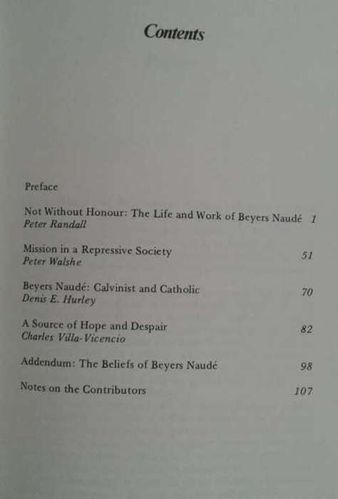 Not Without Honour Tribute to Beyers Naude edited by Peter Randall