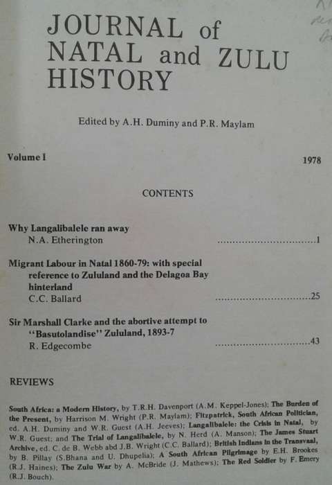 Journal of Natal and Zulu History Volume 1 1978