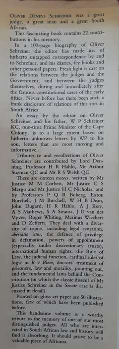 Fiat Iustitia Essays in Memory of Oliver Deneys Schreiner edited by Ellison Kahn