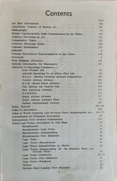Donaldson`s Air Travel Handbook for the Union of South Africa 1948 edited by Lt Col Miller
