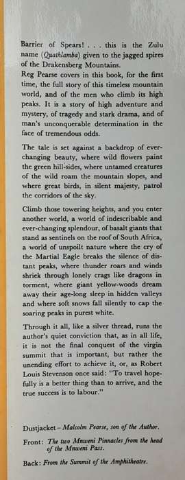 Barrier of Spears Drama of the Drakensberg by R O Pearse **Signed Copy**