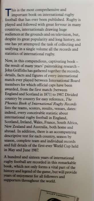 The Phoenix Book of International Rugby Records by John Griffiths