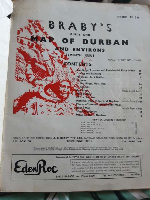 Brabys Guide and Map of Durban **circa 1960s**