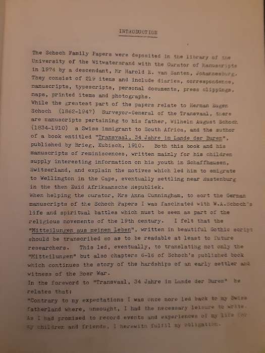 Schoch Family Memoirs edited by Brigitte Wongtschowski in 1988 **Scarce ***