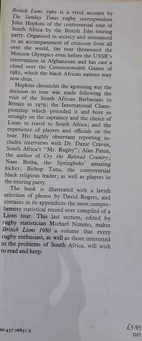 British Lions 1980 by John Hopkins